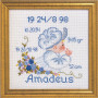 Permin Stickerei Kit Aida Geburtskarte Amadeus 19x19cm