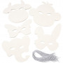 Tiermasken, Weiß, H 13-24 cm, B 20-28 cm, 230 g, 100 Stk/ 1 Pck