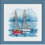 Permin Stickereibausatz Bild Rotes Segelschiff 13x13cm