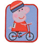 Bügelaufkleber Gurli Schweinchen auf Fahrrad 6x7,7cm